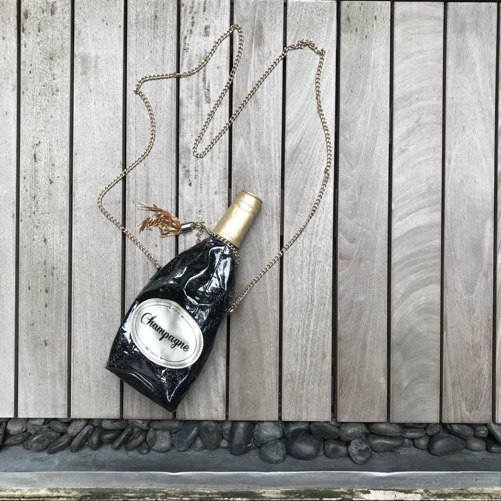 CHAMPAGNE Zip Up Bottle Crossbody Purse Tassel